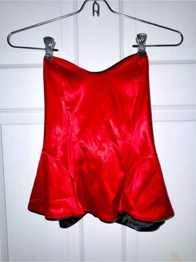Reversible Red/Black Satin Corset Top w Cool Tassel Zipper